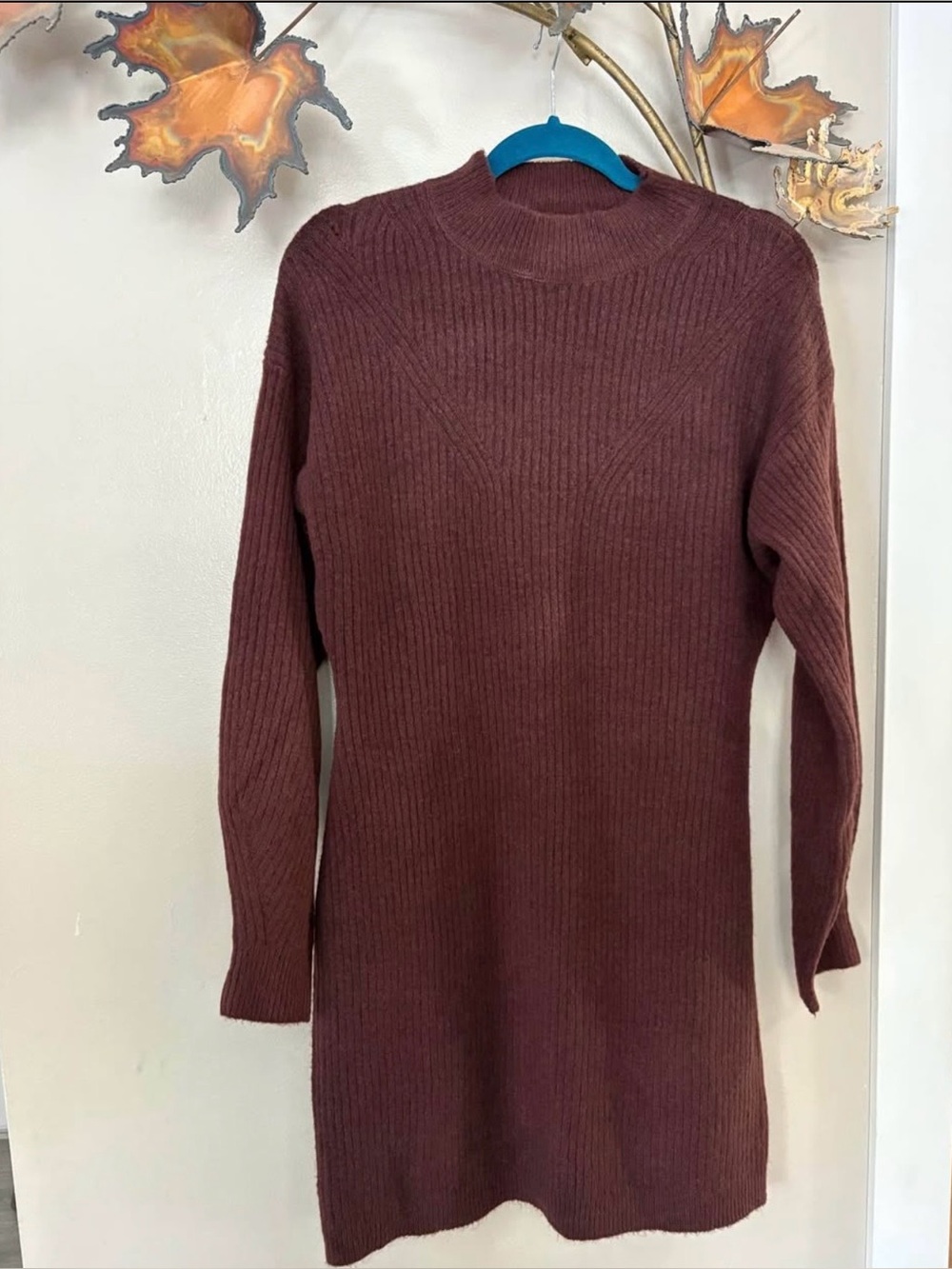 a new day Ribbed Long Sleeve Sweater Dress - Burgundy
